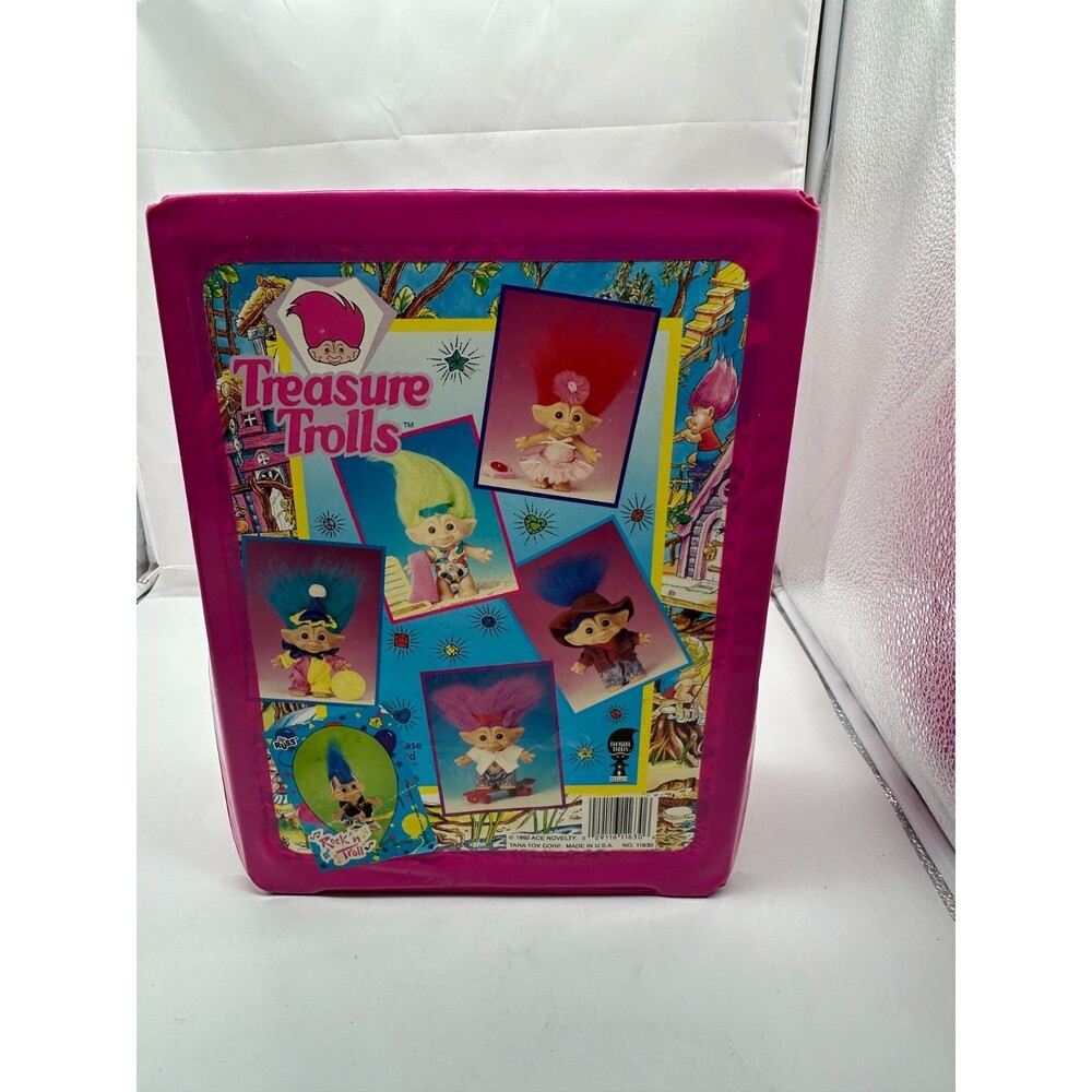 Vintage 1992 Ace Novelty Treasure Trolls Pink Carrying Case Storage Box 1 Tray